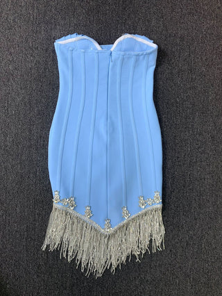 Strapless Corset Mini Dress with Crystal Fringe Hem