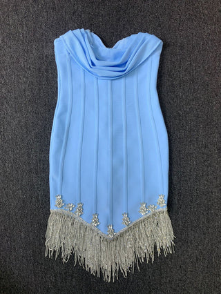 Strapless Corset Mini Dress with Crystal Fringe Hem