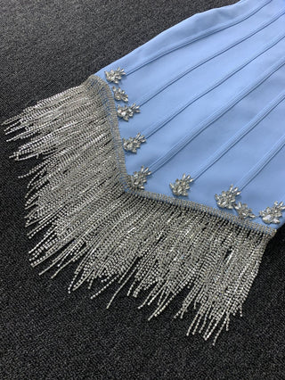 Strapless Corset Mini Dress with Crystal Fringe Hem