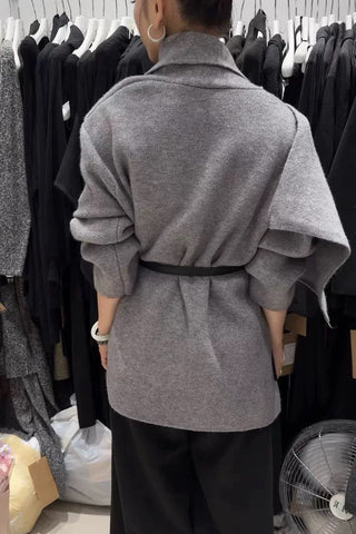 Soft Wool Wrap Coat with Wide Collar