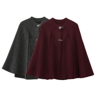 Classic Wool Cape Coat with Metal Hook Closure