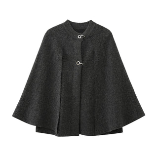 Classic Wool Cape Coat with Metal Hook Closure