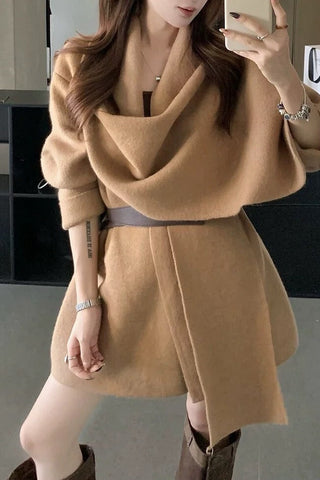 Soft Wool Wrap Coat with Wide Collar