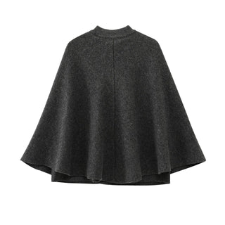 Classic Wool Cape Coat with Metal Hook Closure