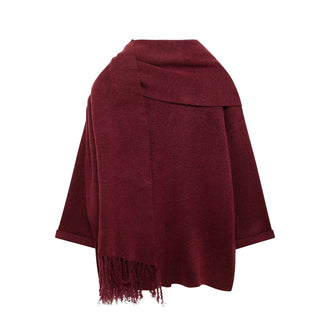 Oversized Wool Blend Coat with Built-In Fringe Scarf