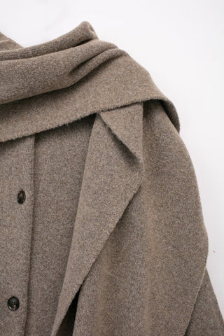 Oversized Wool Blend Coat with Built-In Fringe Scarf