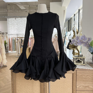 Elegant Long-Sleeved Flared Ruffle Mini Dress