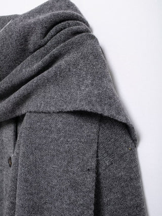 Oversized Wool Blend Coat with Built-In Fringe Scarf