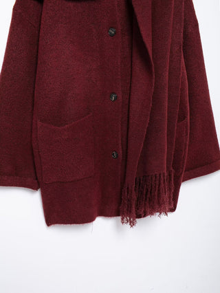 Oversized Wool Blend Coat with Built-In Fringe Scarf