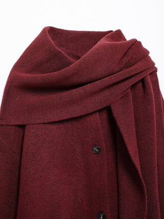 Oversized Wool Blend Coat with Built-In Fringe Scarf