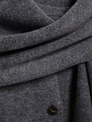 Oversized Wool Blend Coat with Built-In Fringe Scarf