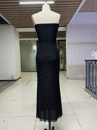 See Through Sparkle Sleeveless Long Dress
