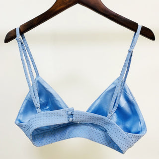 Three-Piece Light Blue Rhinestone Pantsuit Set with Blazer, Crop Top, and Flared Trousers