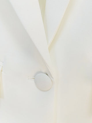White Embellished Two-Piece Suit Set with Blazer and Flared Pants