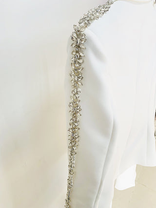 White Embellished Two-Piece Suit Set with Blazer and Flared Pants