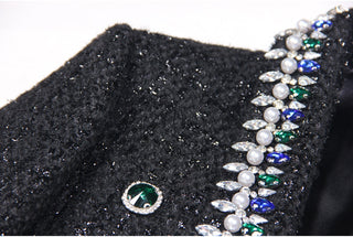 Tweed Cropped Jacket with Jewel Embellishments and Pearl Trim