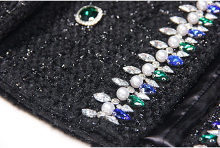 Tweed Cropped Jacket with Jewel Embellishments and Pearl Trim