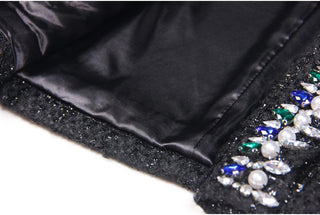 Tweed Cropped Jacket with Jewel Embellishments and Pearl Trim