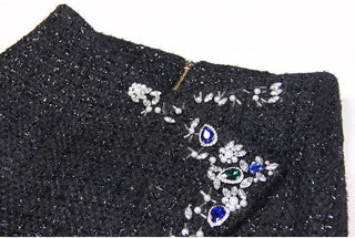Embellished Tweed Mini Skirt with Jewel and Pearl Detailing
