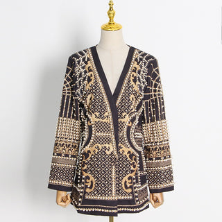 Embellished V-Neck Jacket with Pearl Detailing