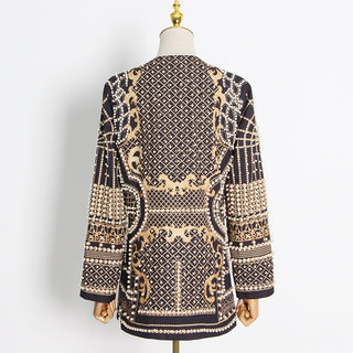 Embellished V-Neck Jacket with Pearl Detailing