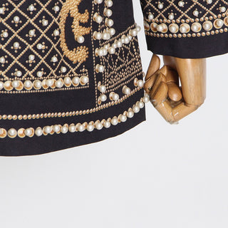 Embellished V-Neck Jacket with Pearl Detailing
