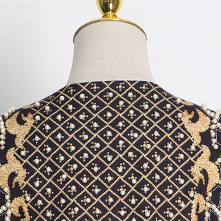 Embellished V-Neck Jacket with Pearl Detailing