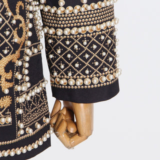 Embellished V-Neck Jacket with Pearl Detailing