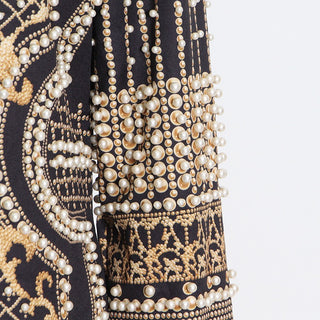 Embellished V-Neck Jacket with Pearl Detailing