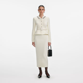 Embellished Collar Knit Top & Midi Skirt Set