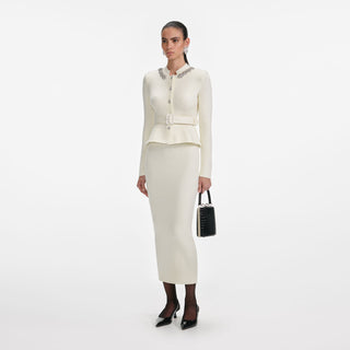 Embellished Collar Knit Top & Midi Skirt Set