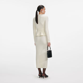 Embellished Collar Knit Top & Midi Skirt Set