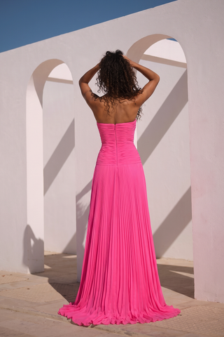 Twisted Cut-Out Pleated Chiffon Long Dress