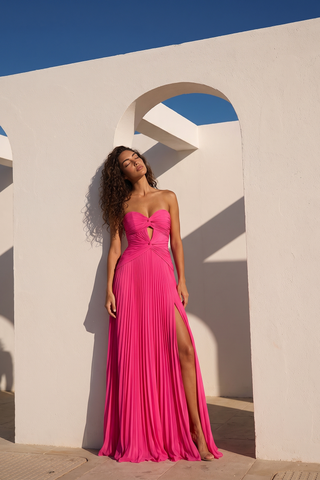 Twisted Cut-Out Pleated Chiffon Long Dress