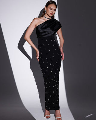 One-Shoulder Diamond-Embellished Bandage Tall Dress