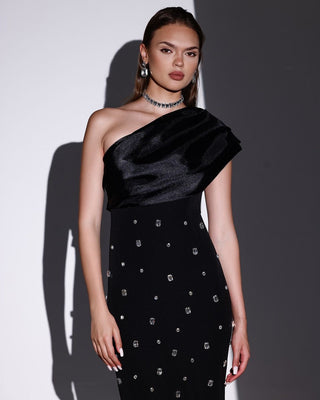 One-Shoulder Diamond-Embellished Bandage Tall Dress