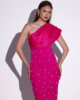 One-Shoulder Diamond-Embellished Bandage Tall Dress