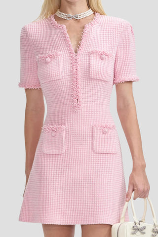 Luxe Textured Knit Short Sleeve Pocket Detail Mini Dress