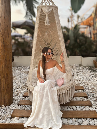 Backless Tie Back Elegance White Long Dress