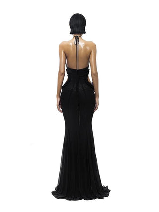 Butterfly Halter Mermaid Long Dress with Side Cutouts