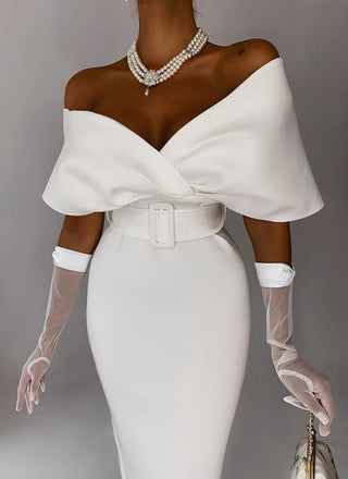 Hailey off shoulder Elegant Bandage Midi Dress