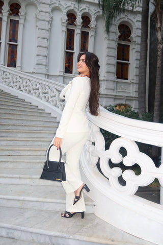 Elegant Bow Cardigan & Flared Pants Set