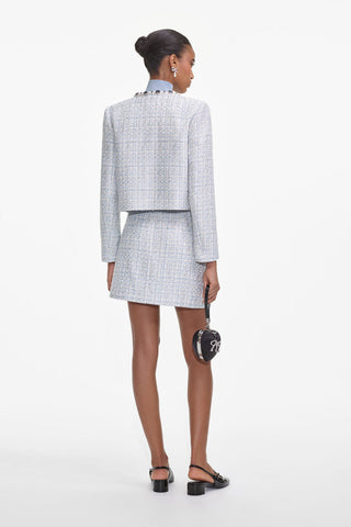 Embellished Collar Tweed Jacket – Long Sleeve, Pearl & Crystal Trim