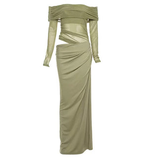 Elegant Off-Shoulder Long Sleeve Mesh Tall Dress