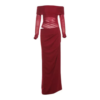 Elegant Off-Shoulder Long Sleeve Mesh Tall Dress
