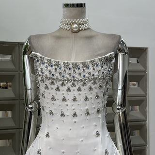 Pearl & Crystal Strapless Midi Dress