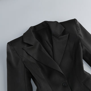 Black Blazer with Long Crystal Mesh Sleeves