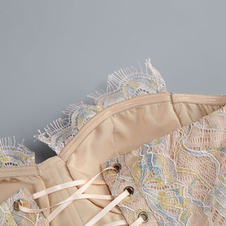 Elegant Black Lace Strapless Corset Long Dress with Sheer Fishtail Skirt and Matching Opera Gloves