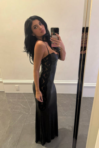 Sequin Lace Corset Long Dress – Spaghetti Strap Evening Gown