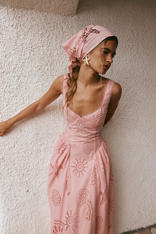 Coastal Bloom Embroidered Cutout Long Dress